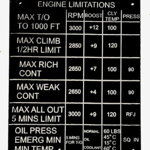 Spitfire Simulator Engine Limitation Panel